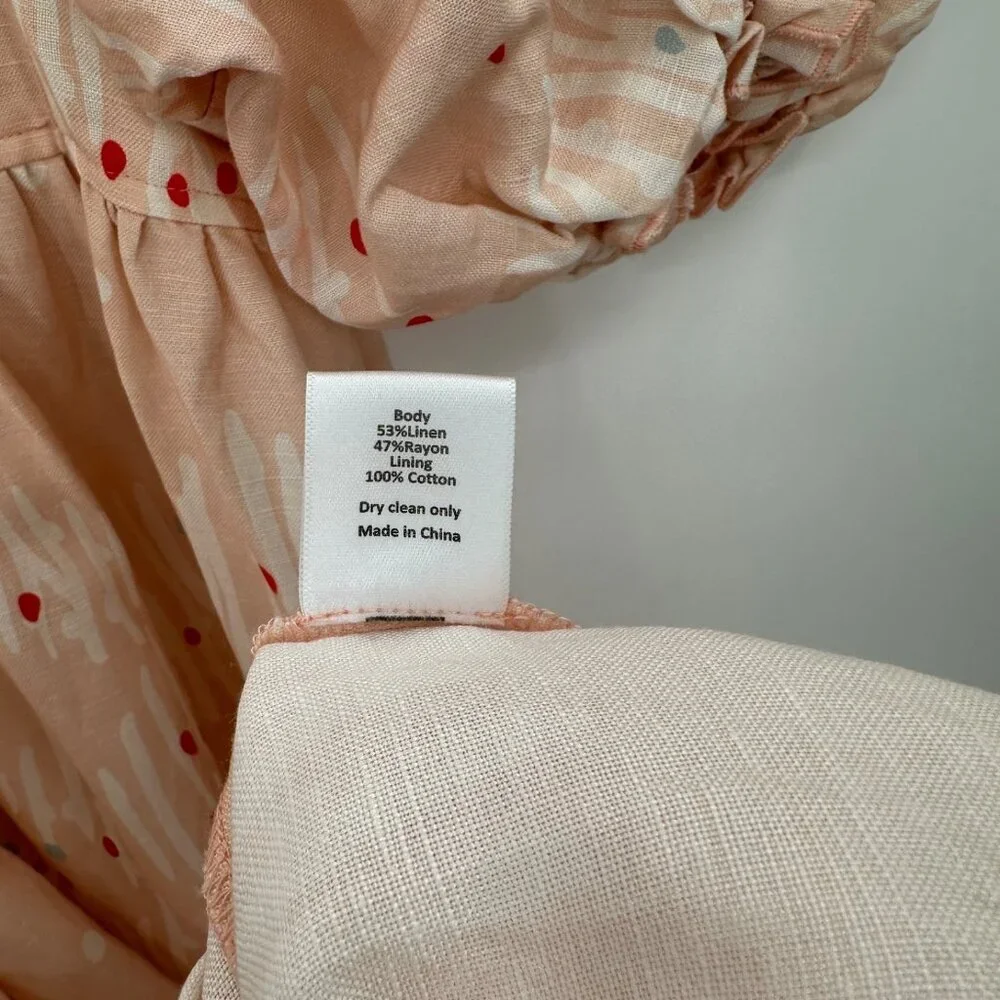 Hunter Bell Abstract Coral Palmer Linen Maxi Dress size XS Puff Sleeve Tiered - Picture 13 of 16